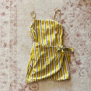 Yellow and White Striped Wrap Dress